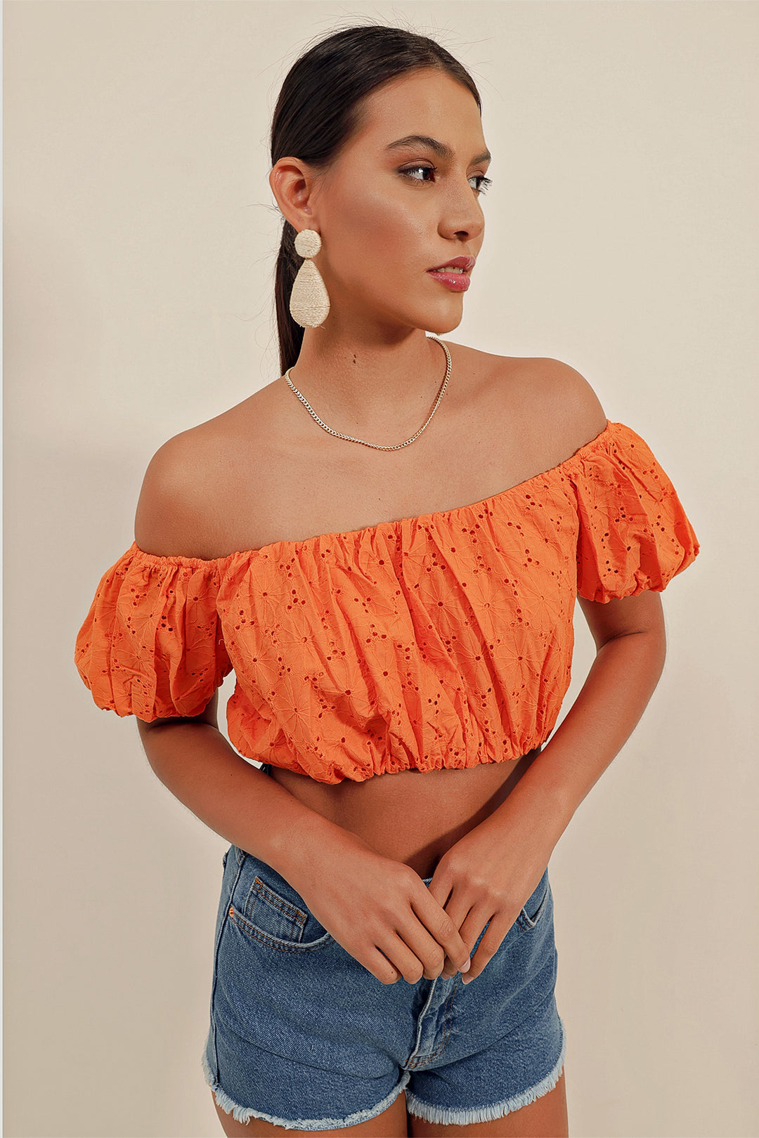 Bigdart 0481 Blouse sans bretelles à volants - Orange
