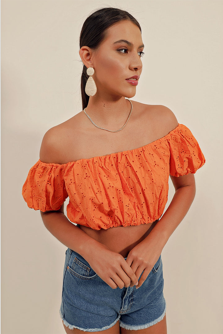 Bigdart 0481 Blouse sans bretelles à volants - Orange