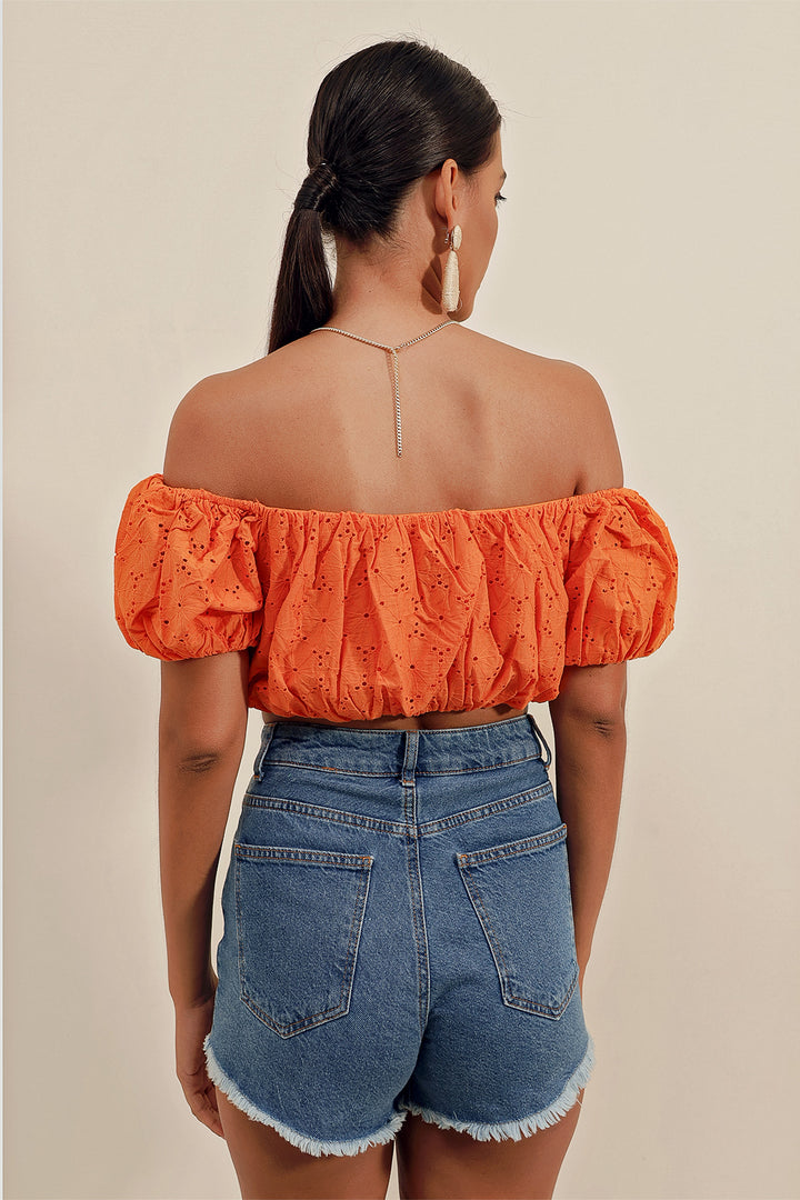 Bigdart 0481 Blouse sans bretelles à volants - Orange