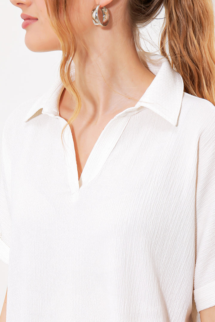 Bigdart Blouse en tricot à col polo oversize blanche pour femme 0486