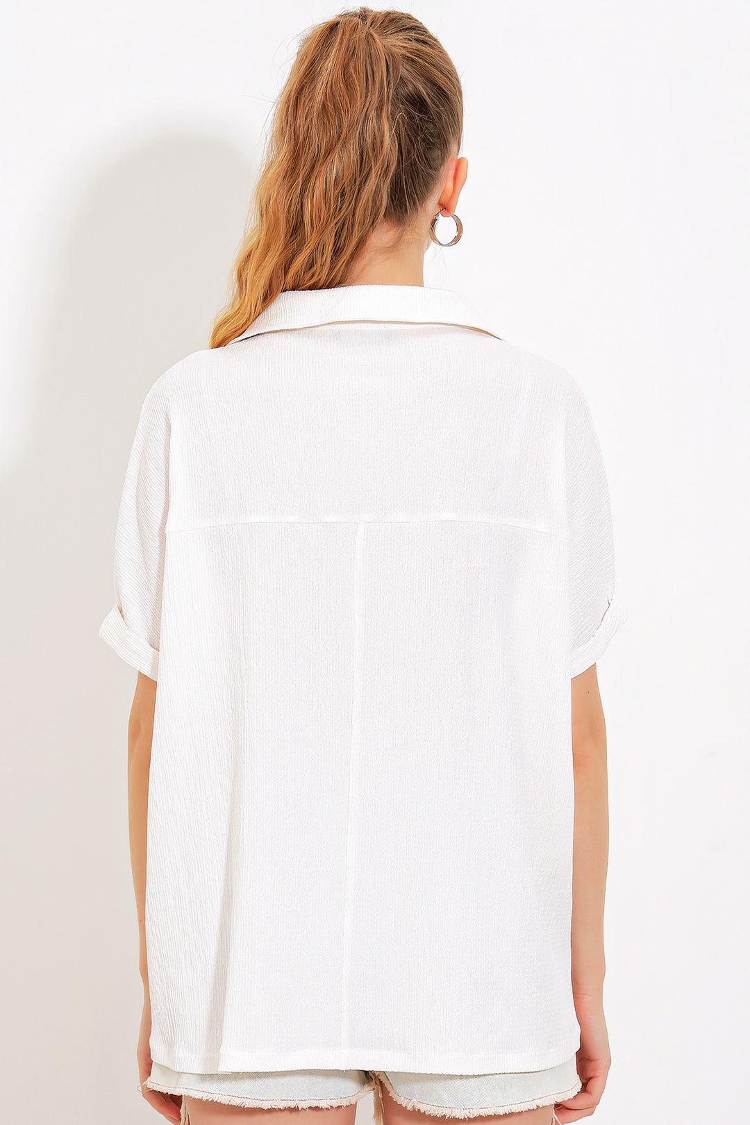 Bigdart Blouse en tricot à col polo oversize blanche pour femme 0486