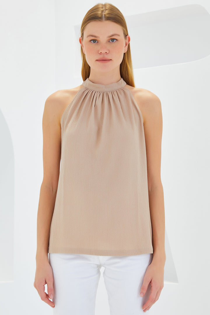 Bigdart 0489 Blouse Tricot à Col Halter - Biscuit