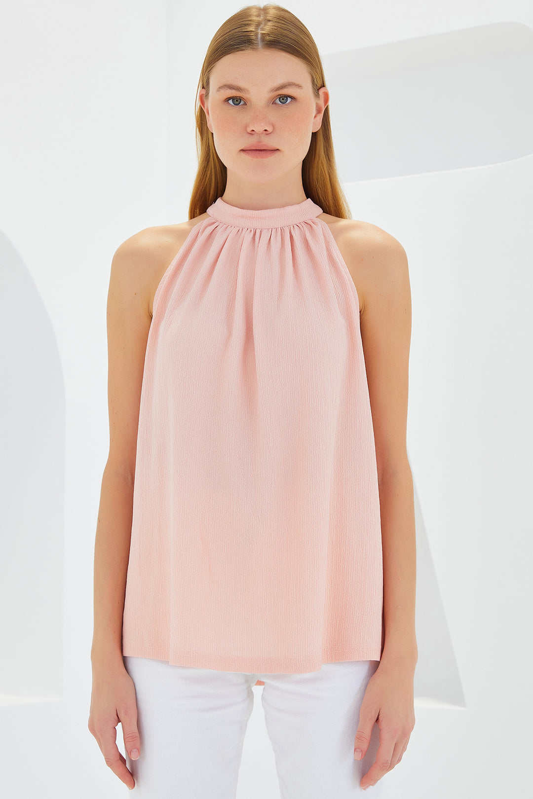 Bigdart Blouse Tricotée à Col Halter 0489 - Poudre