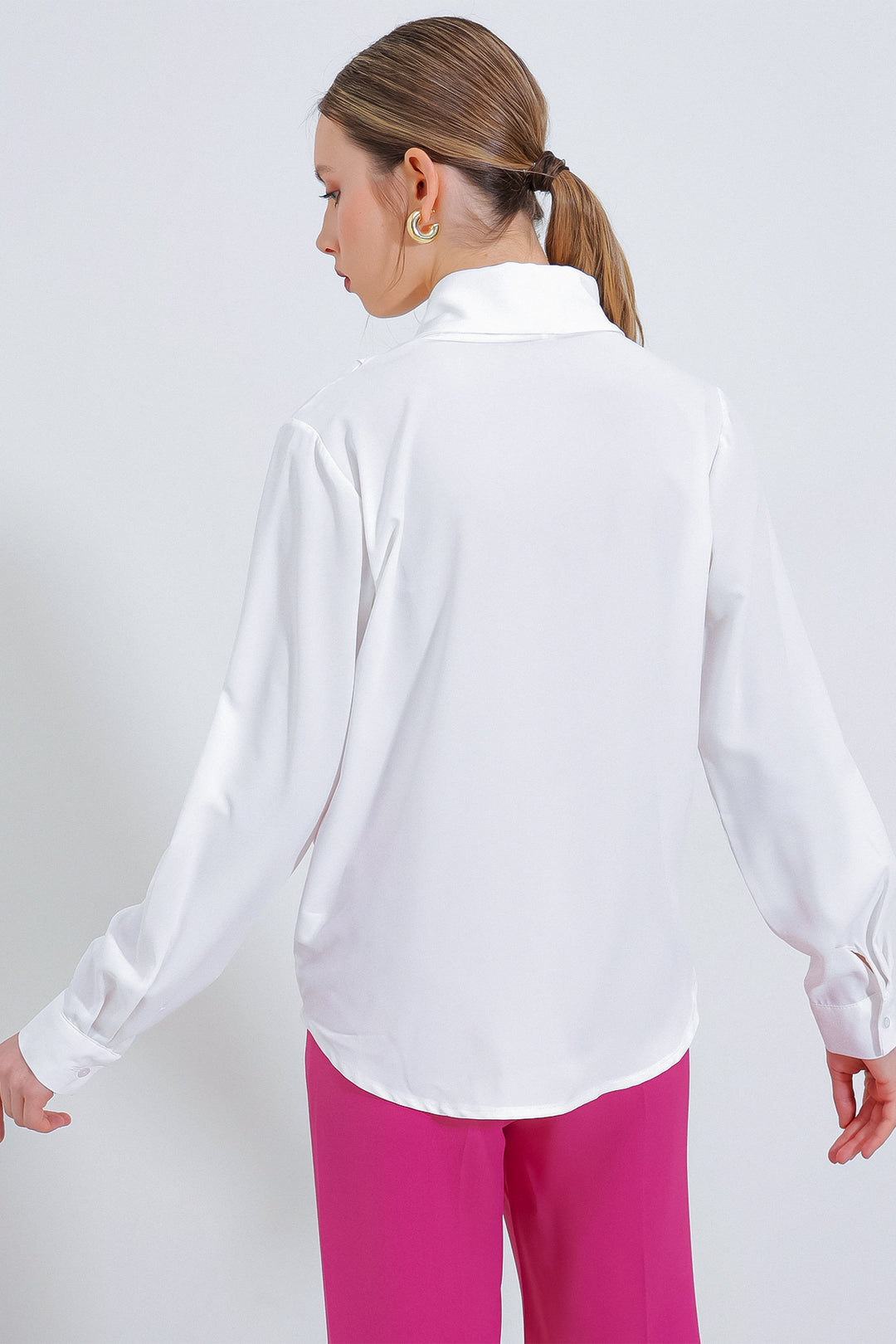 Bigdart Blouse en Satin à Col Croisé pour Femme 0492 - Blanc