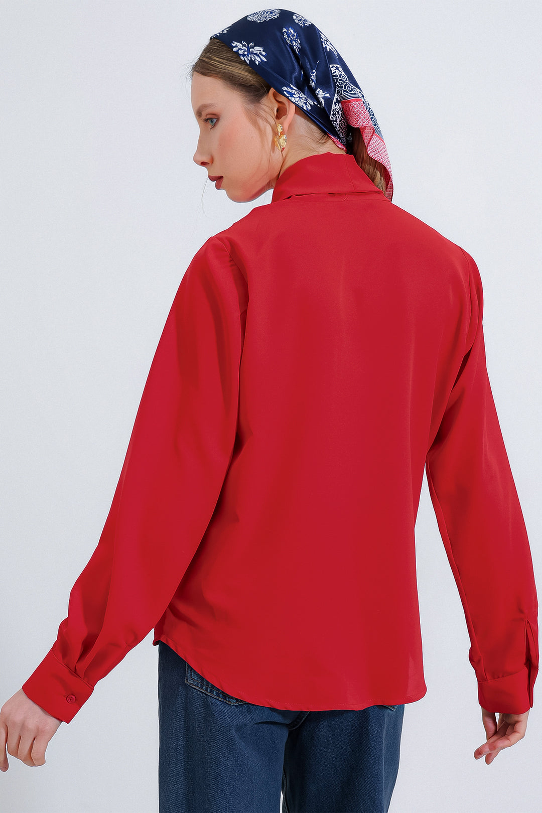 Bigdart Blouse en satin drapée à col croisé rouge pour femme 0492 - Rouge