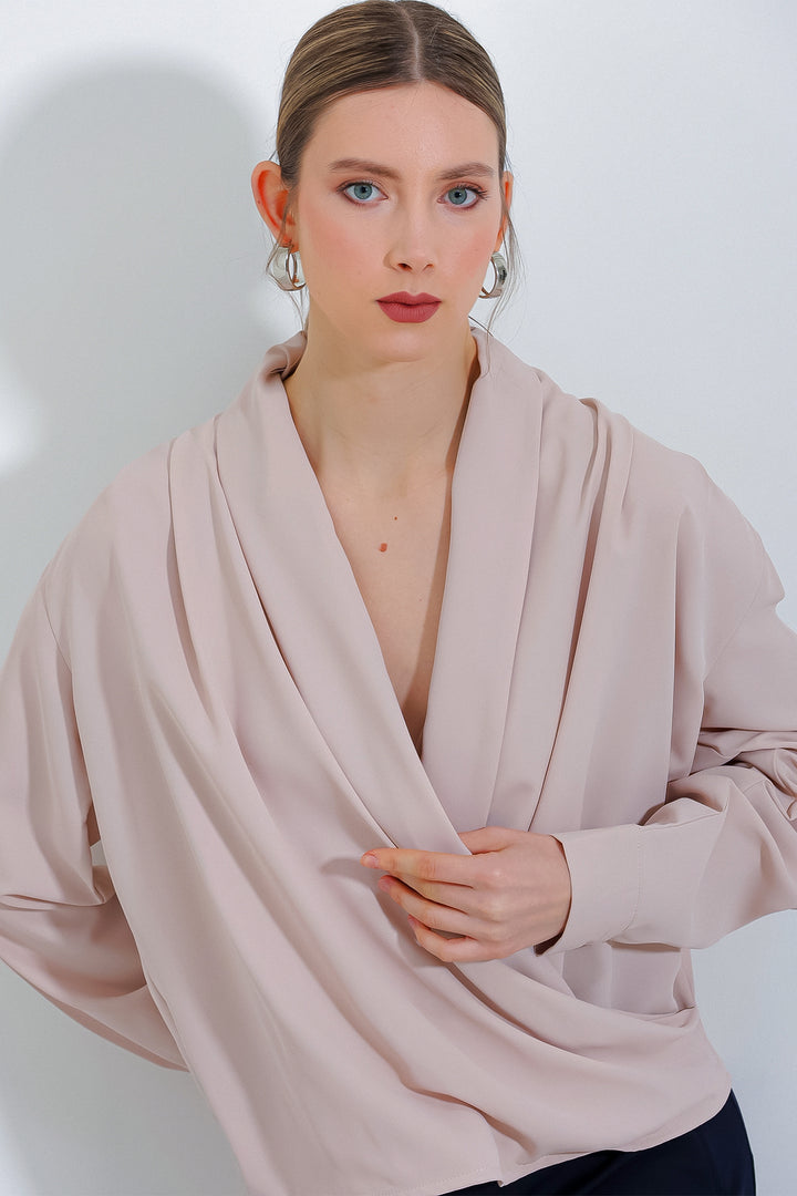 Bigdart Blouse Satinée à Col Croisé Femme Crème 0492 - Crème