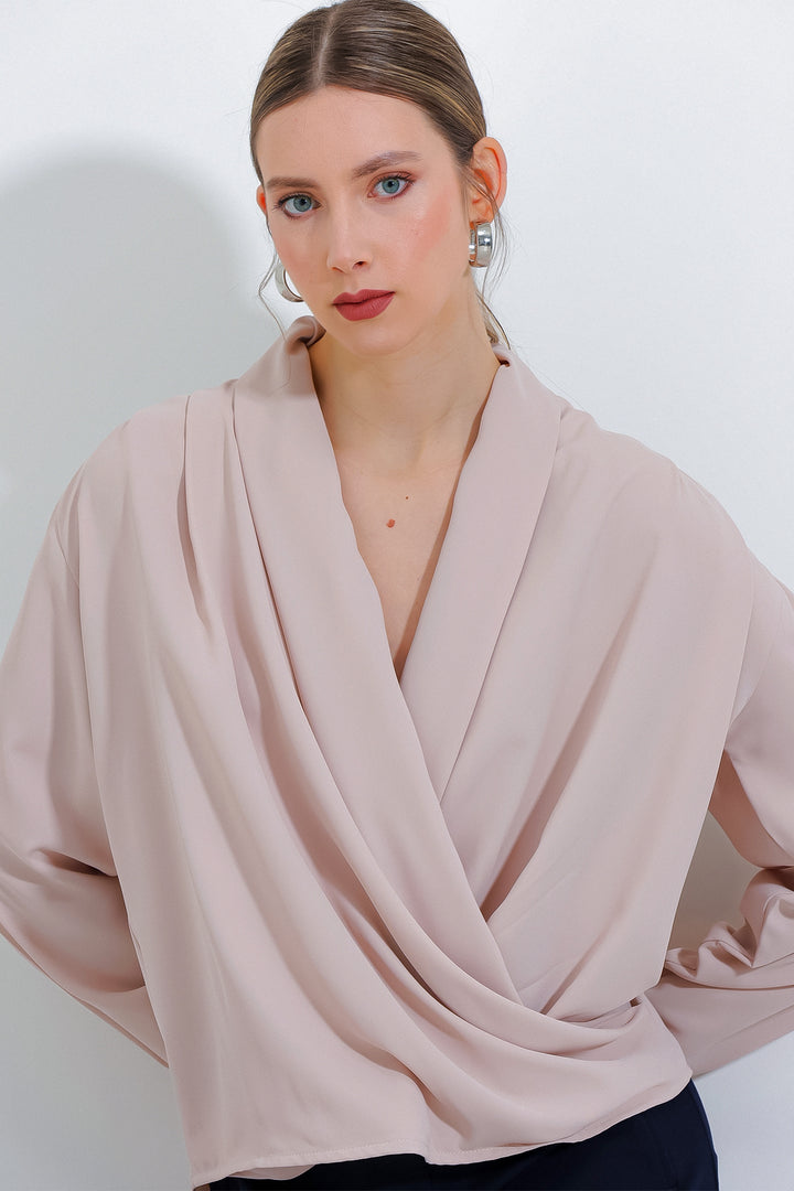 Bigdart Blouse Satinée à Col Croisé Femme Crème 0492 - Crème