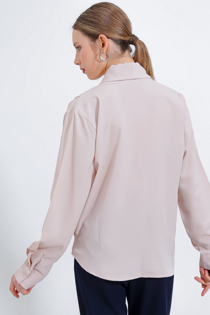 Bigdart Blouse Satinée à Col Croisé Femme Crème 0492 - Crème