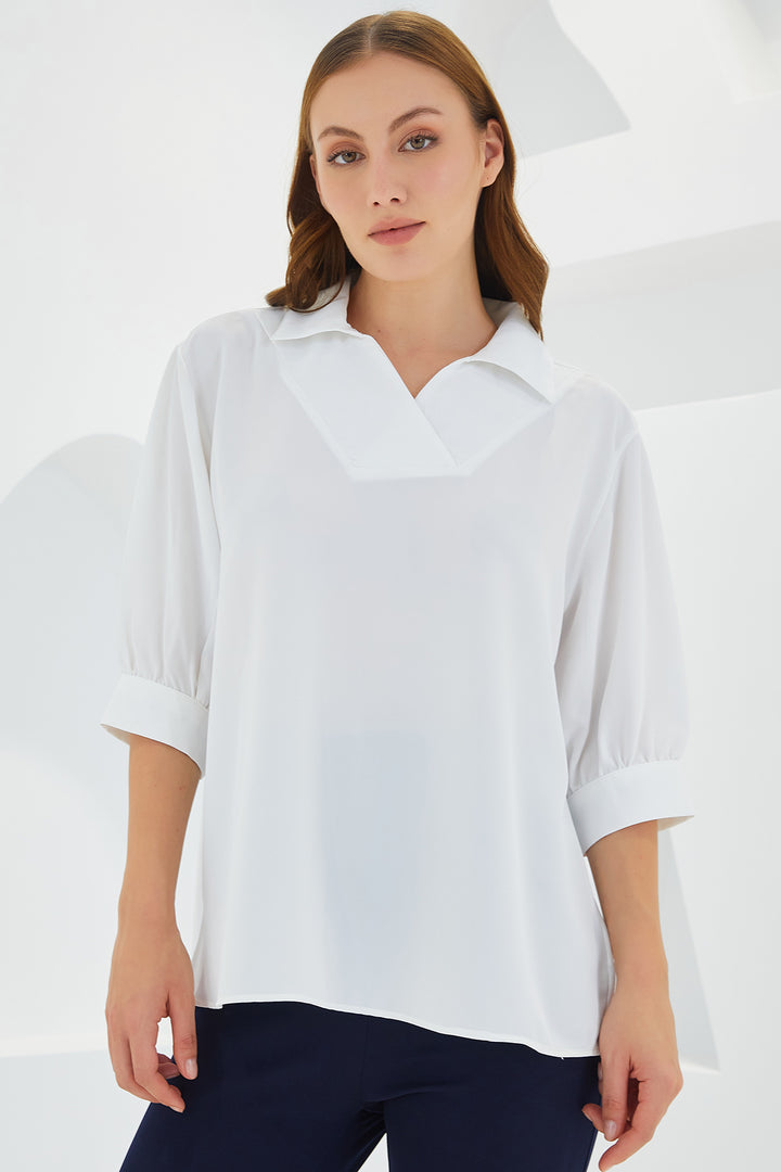 Bigdart Blouse satin à col chemise blanche pour femme 0493