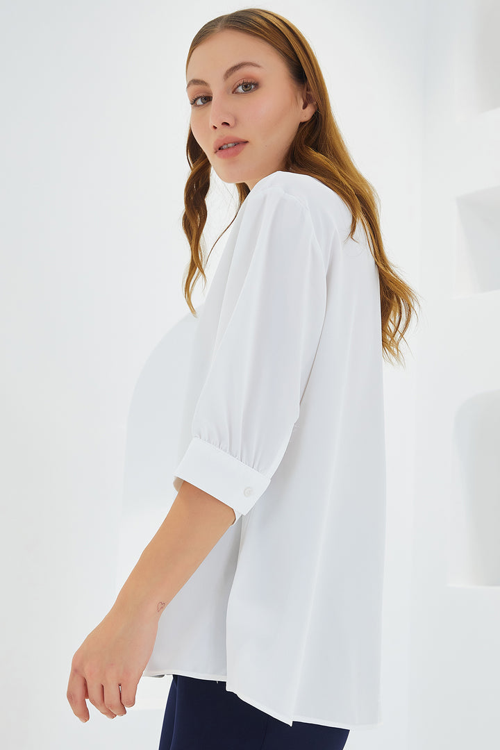 Bigdart Blouse satin à col chemise blanche pour femme 0493