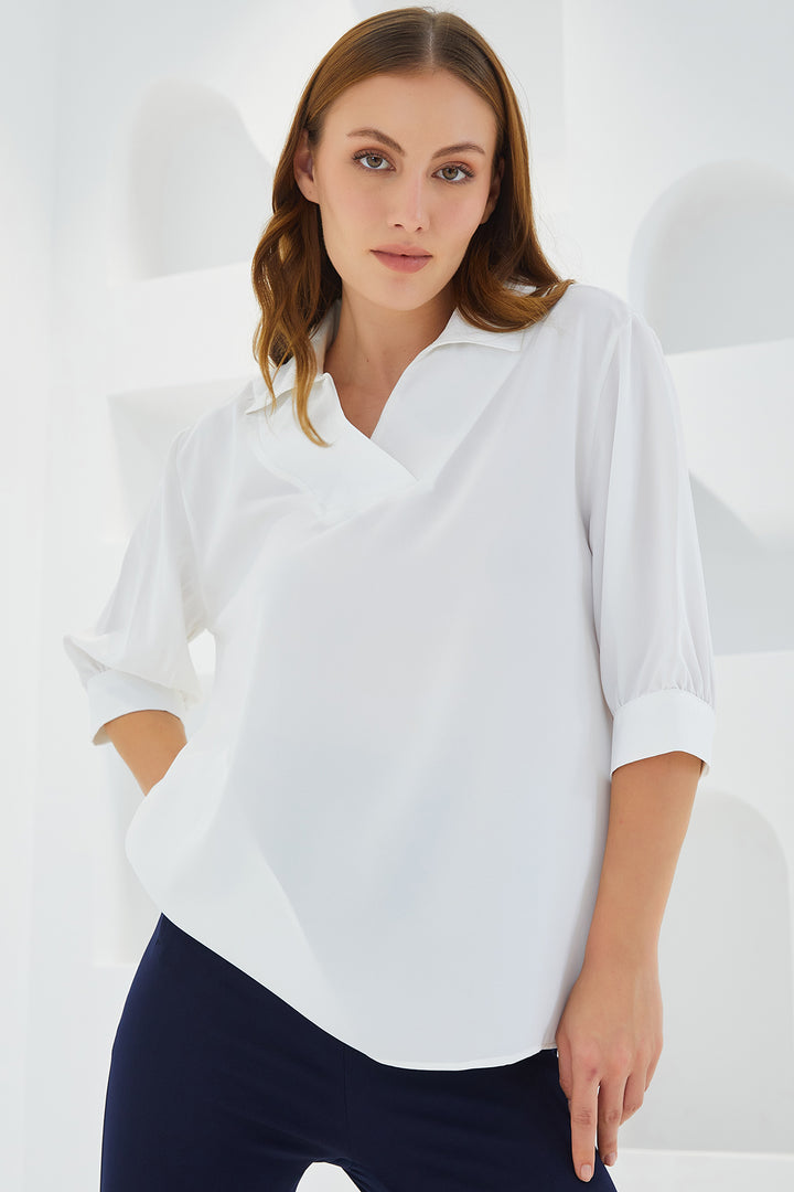 Bigdart Blouse satin à col chemise blanche pour femme 0493