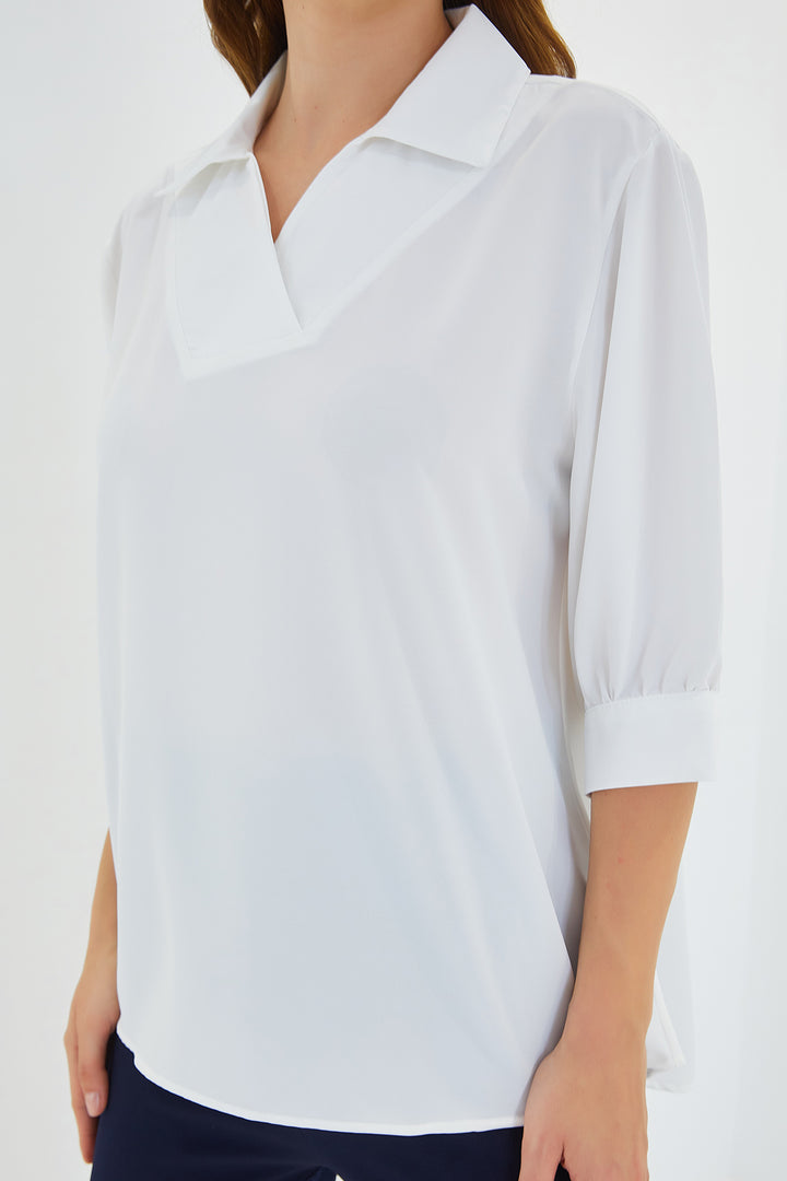 Bigdart Blouse satin à col chemise blanche pour femme 0493