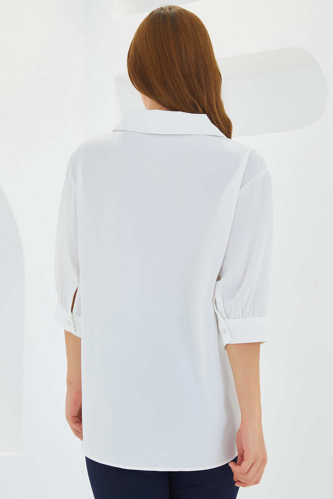 Bigdart Blouse satin à col chemise blanche pour femme 0493