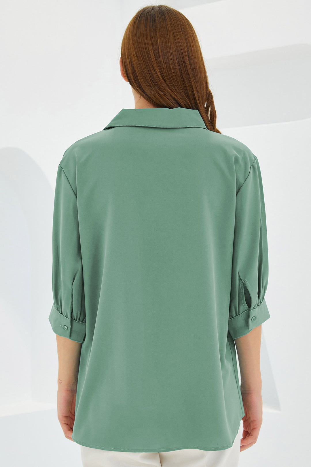 Bigdart Blouse en Satin à Col Chemise Vert D'eau Femme 0493