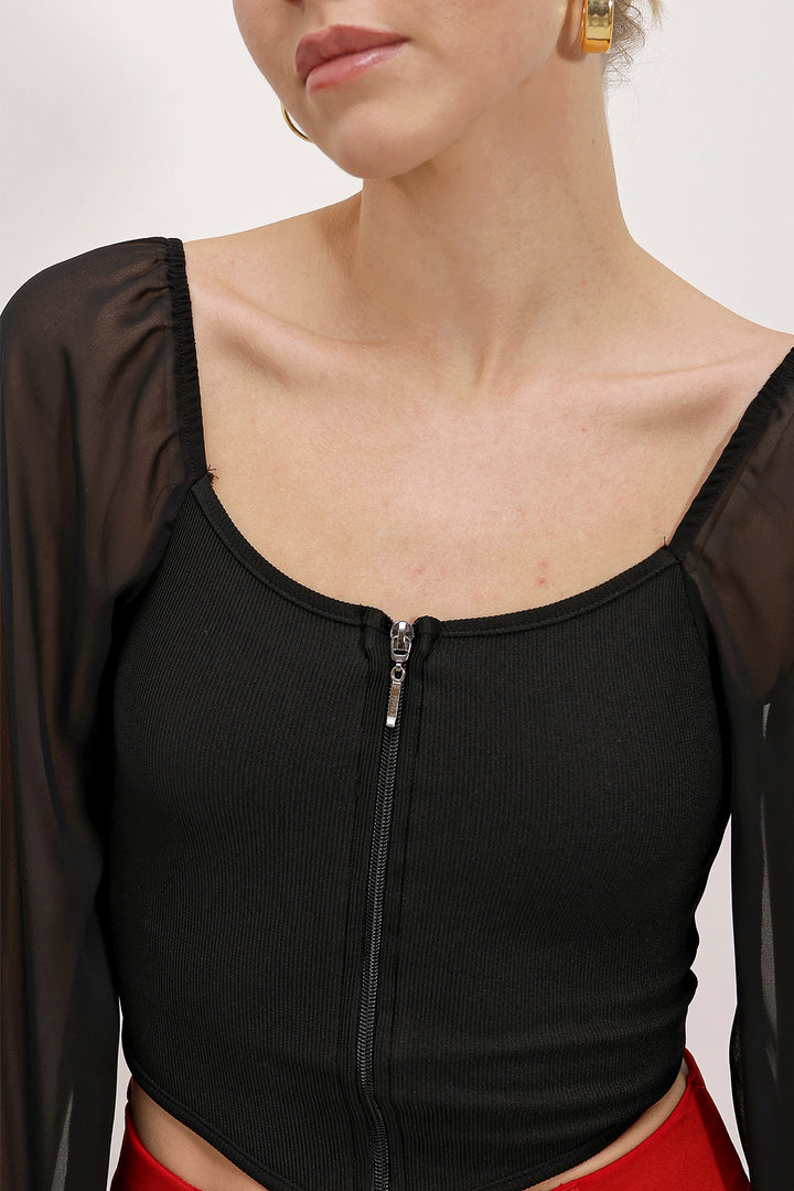 Bigdart Blouse en chiffon noir à fermeture éclair devant pour femme 0496