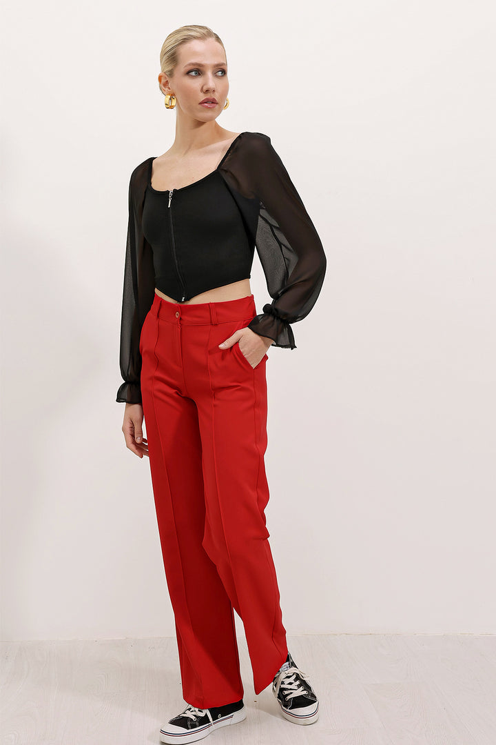 Bigdart Blouse en chiffon noir à fermeture éclair devant pour femme 0496