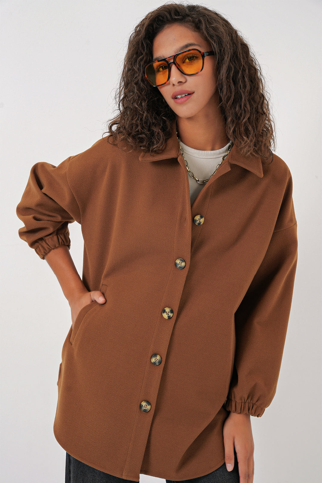 Bigdart 0674 Chemise oversize à poches - Tabac