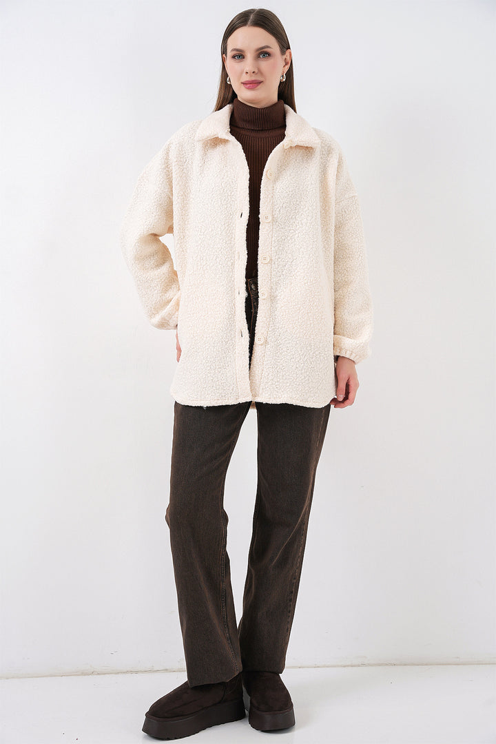 Bigdart 0675 Veste en Boucle Mélangée en Laine - Crème