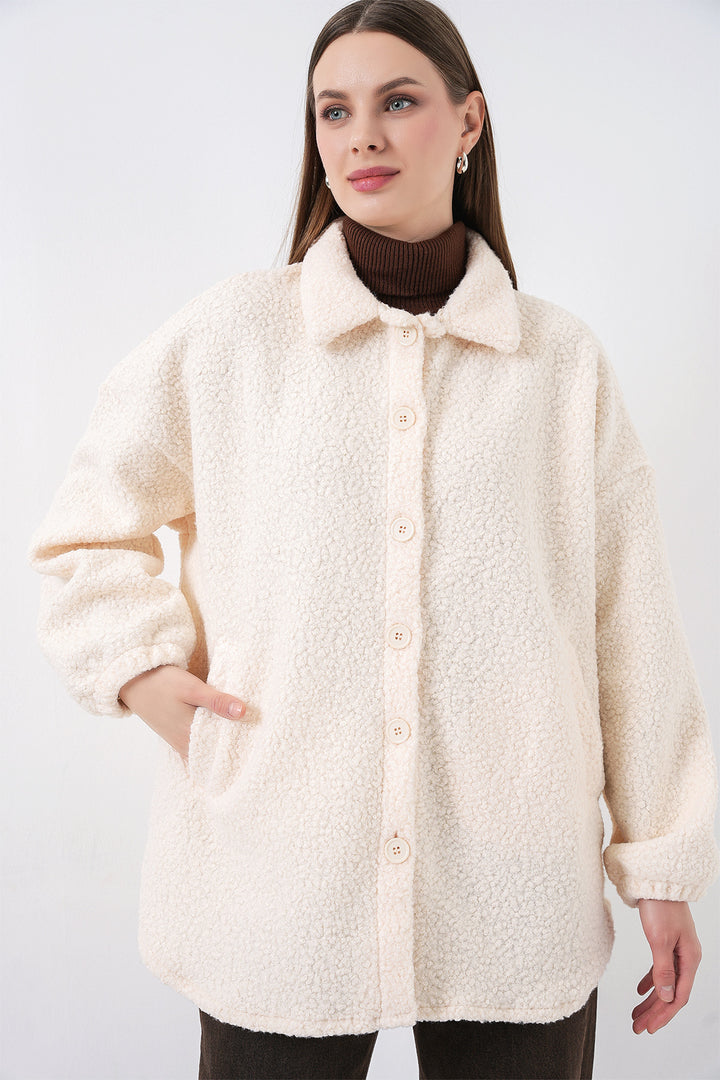 Bigdart 0675 Veste en Boucle Mélangée en Laine - Crème