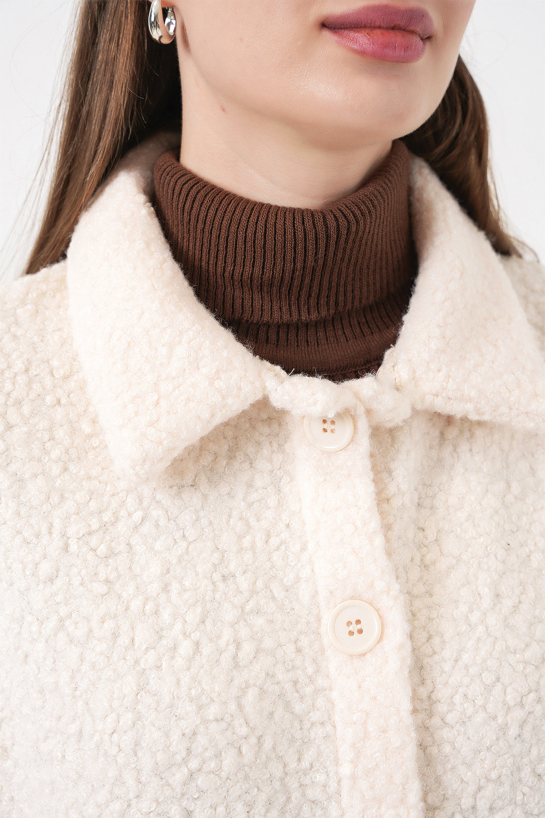 Bigdart 0675 Veste en Boucle Mélangée en Laine - Crème