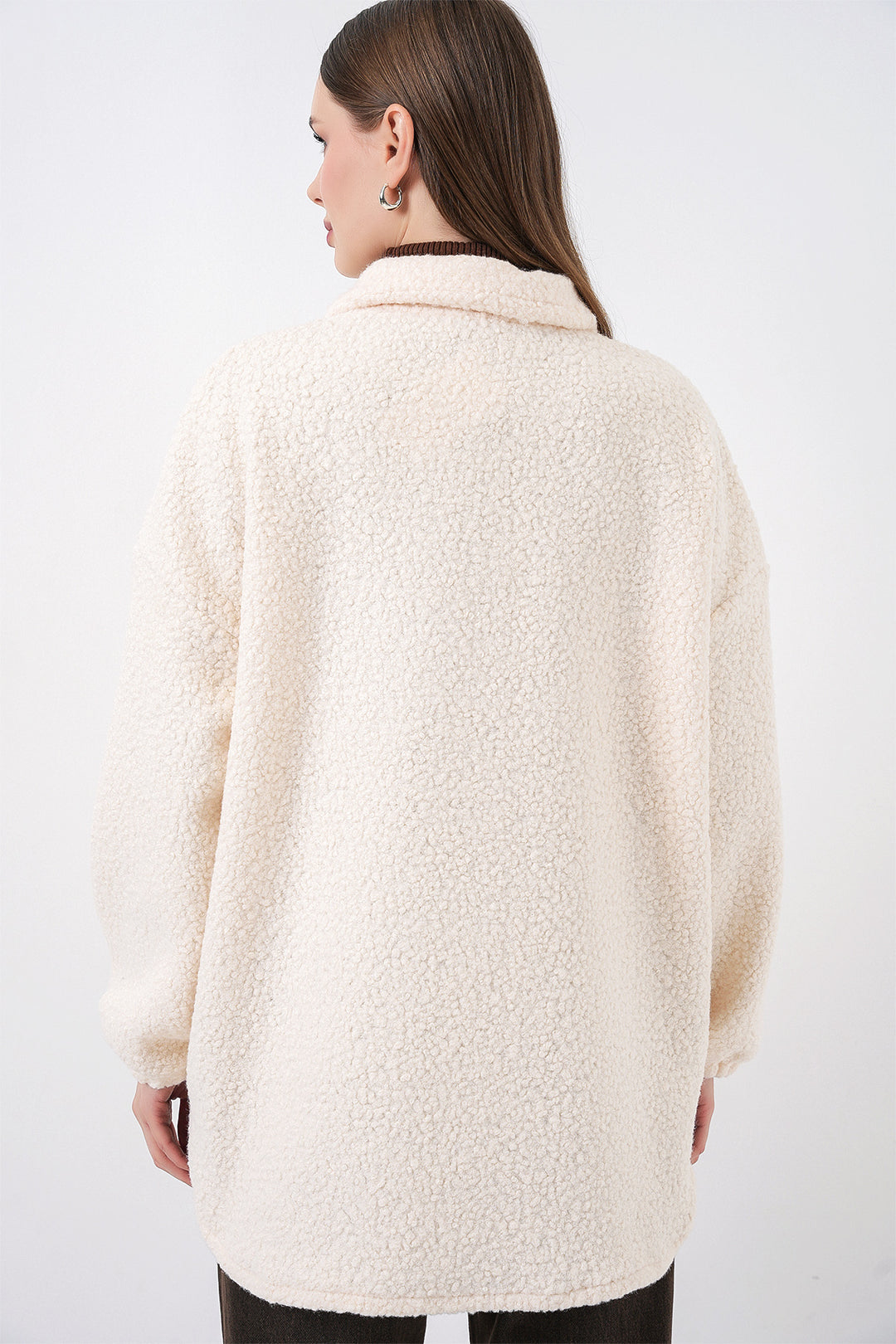 Bigdart 0675 Veste en Boucle Mélangée en Laine - Crème