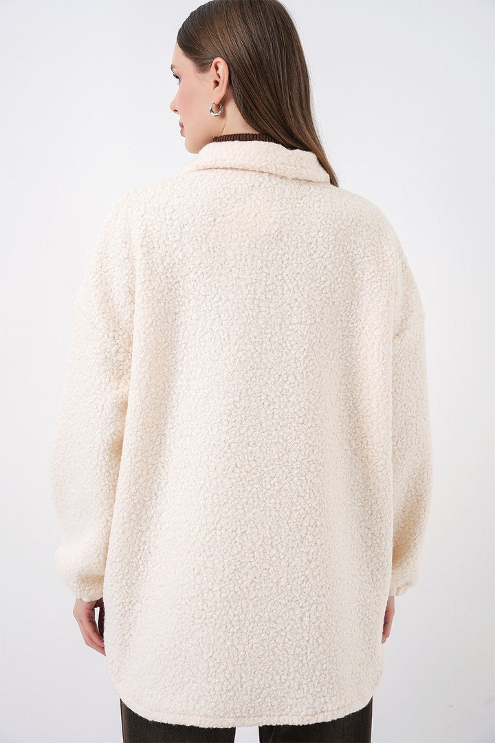 Bigdart 0675 Veste en Boucle Mélangée en Laine - Crème