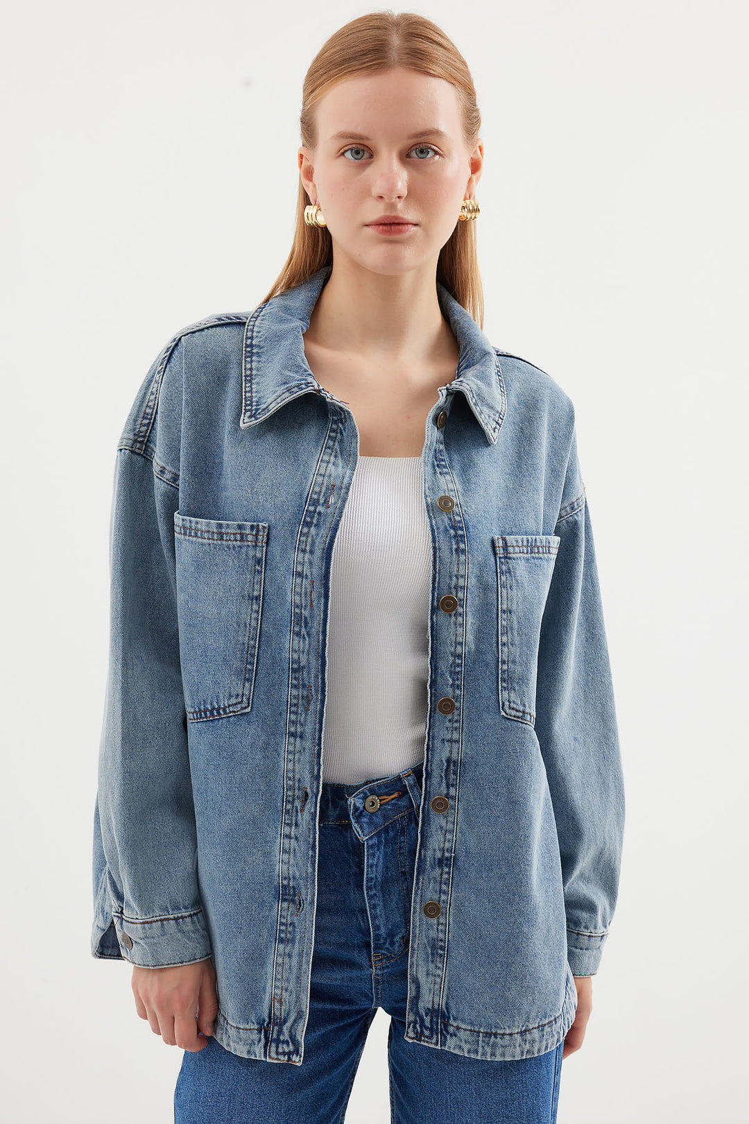 Bigdart 0694 Veste en denim oversize à poches doubles - Bleu glacier