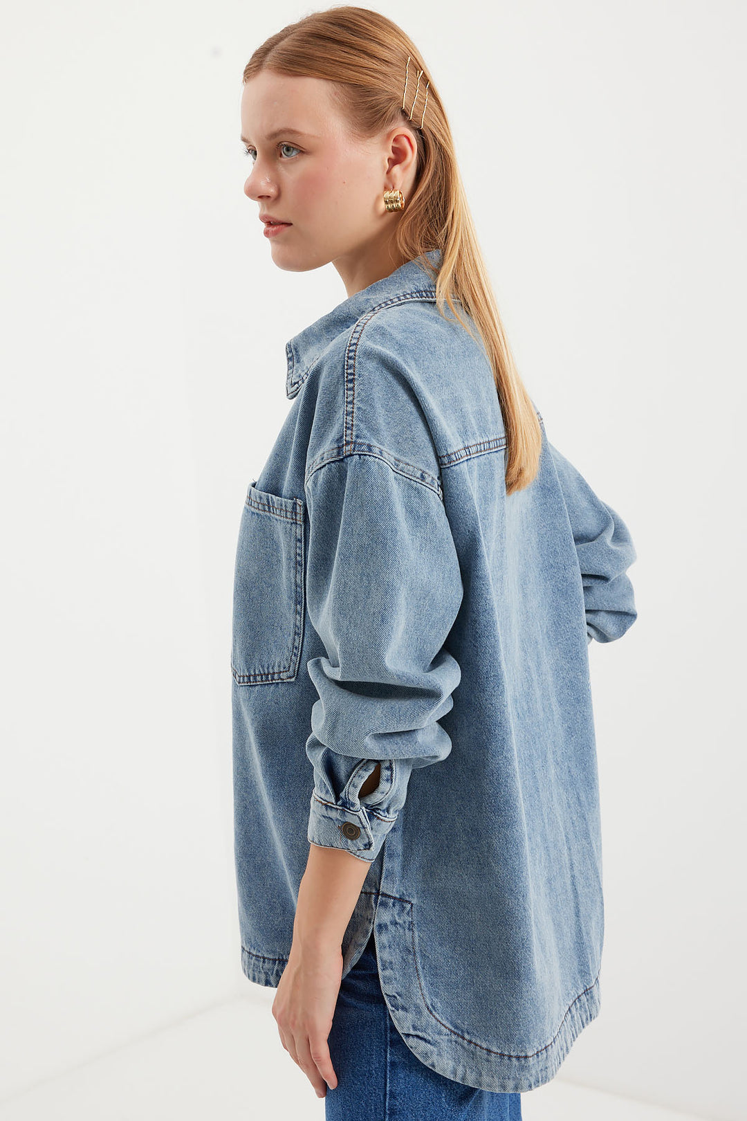 Bigdart 0694 Veste en denim oversize à poches doubles - Bleu glacier