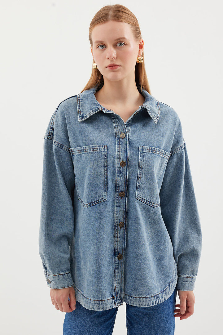 Bigdart 0694 Veste en denim oversize à poches doubles - Bleu glacier