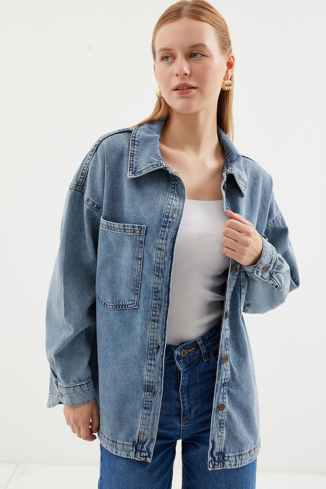 Bigdart 0694 Veste en denim oversize à poches doubles - Bleu glacier