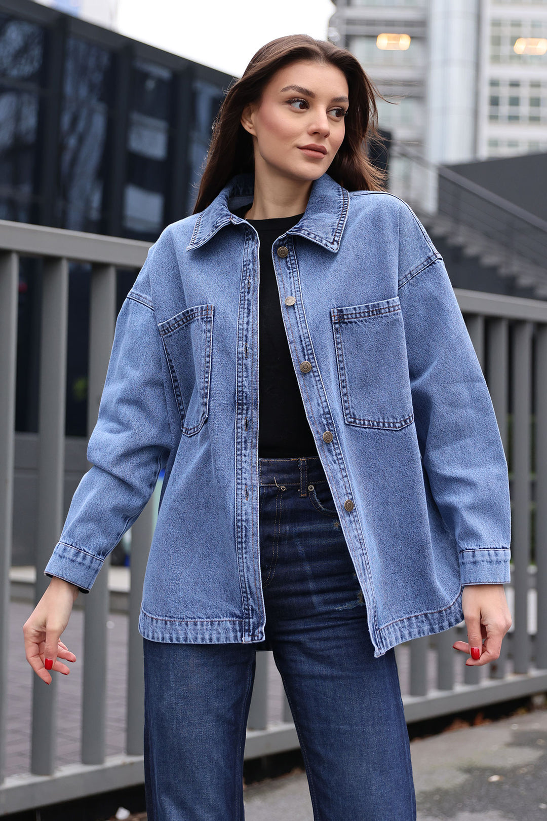 Bigdart 0694 Veste en Jean Oversize à Poches Doubles - Bleu marine