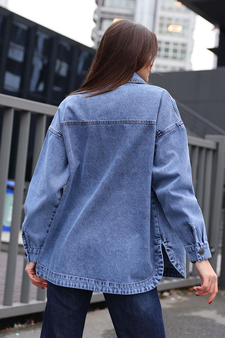 Bigdart 0694 Veste en Jean Oversize à Poches Doubles - Bleu marine
