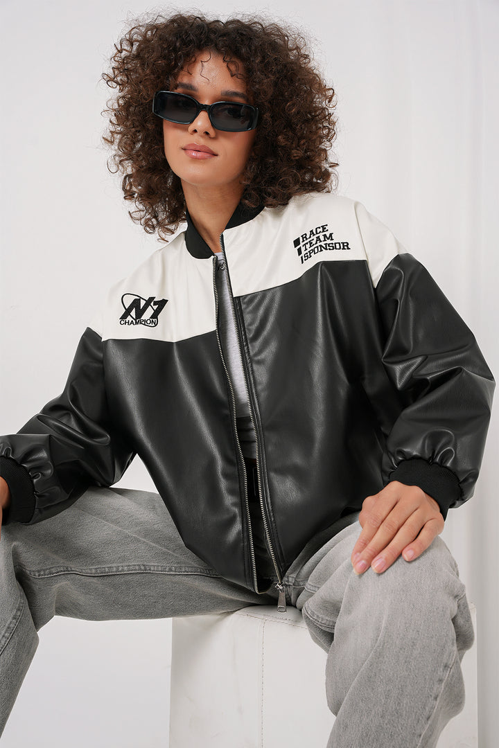 Bigdart Veste Bomber en Cuir Synthétique Imprimée 0698 - Blanc