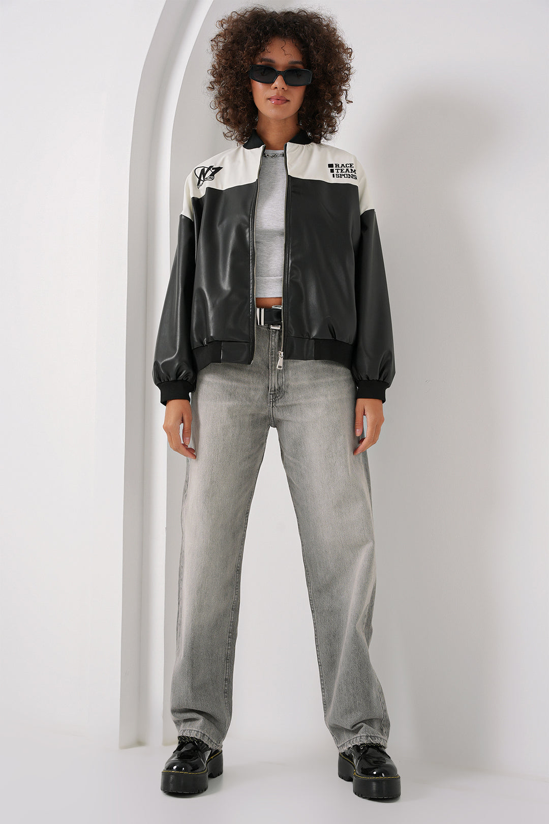 Bigdart Veste Bomber en Cuir Synthétique Imprimée 0698 - Blanc
