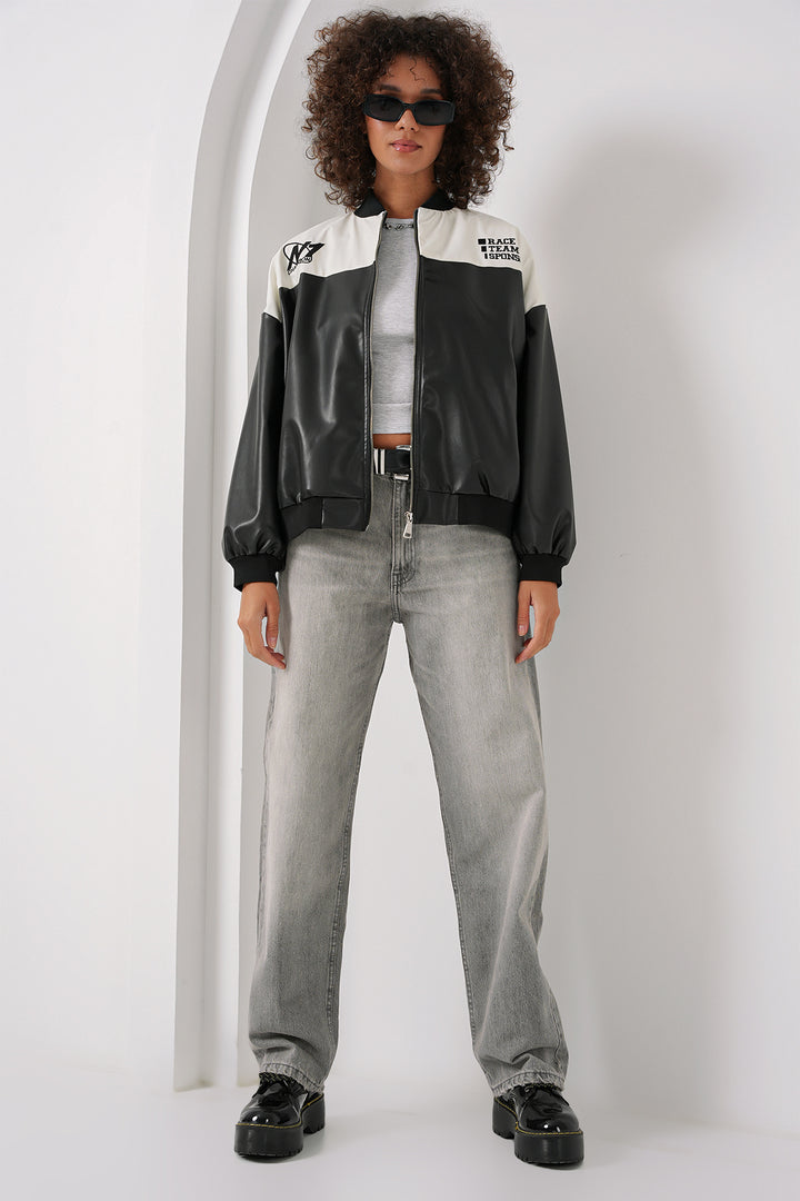 Bigdart Veste Bomber en Cuir Synthétique Imprimée 0698 - Blanc