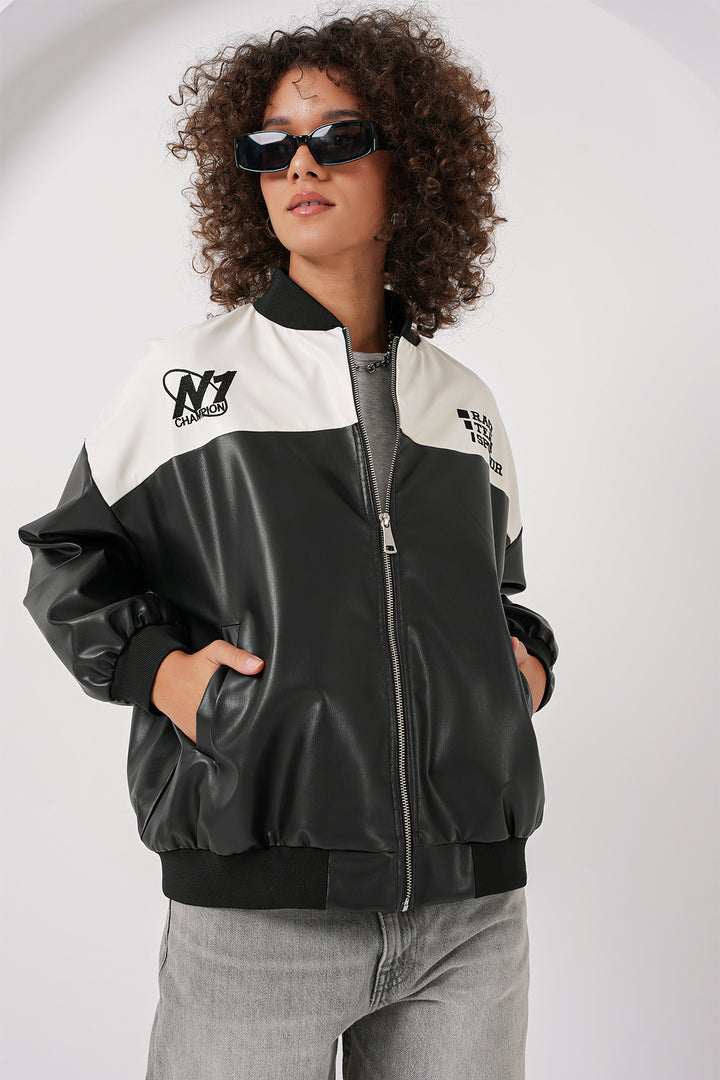 Bigdart Veste Bomber en Cuir Synthétique Imprimée 0698 - Blanc