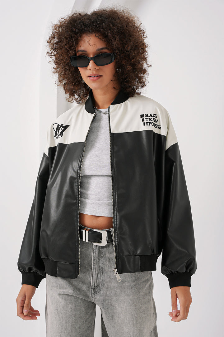 Bigdart Veste Bomber en Cuir Synthétique Imprimée 0698 - Blanc