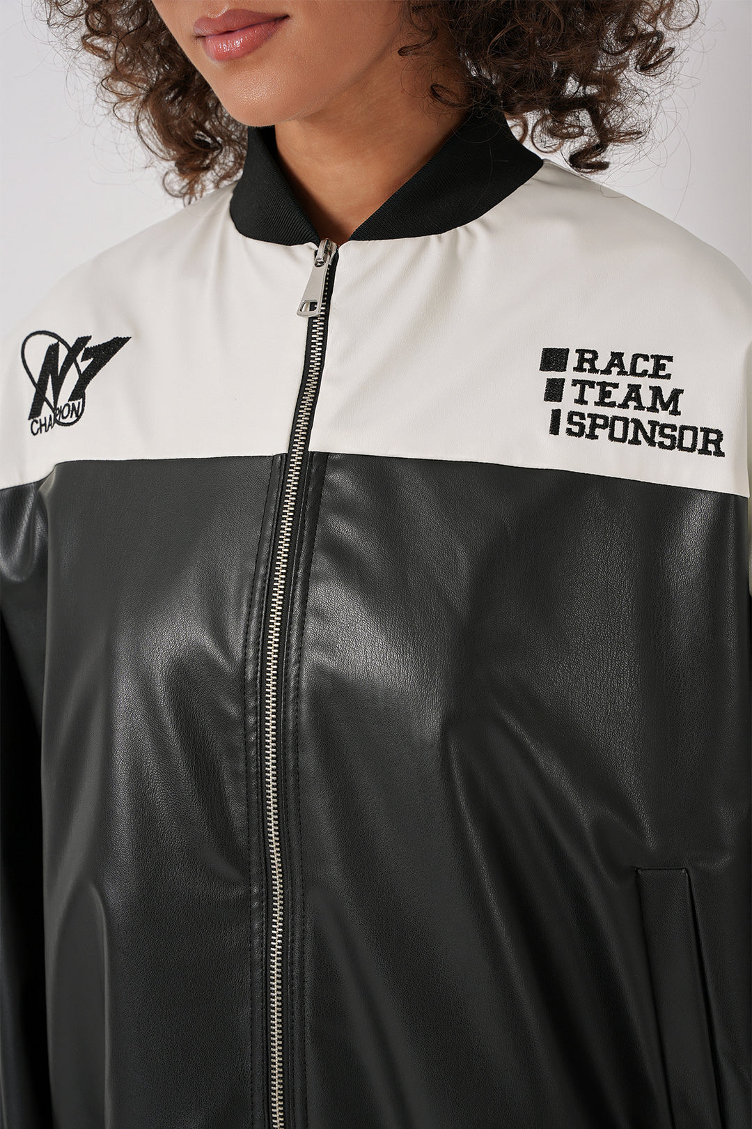 Bigdart Veste Bomber en Cuir Synthétique Imprimée 0698 - Blanc