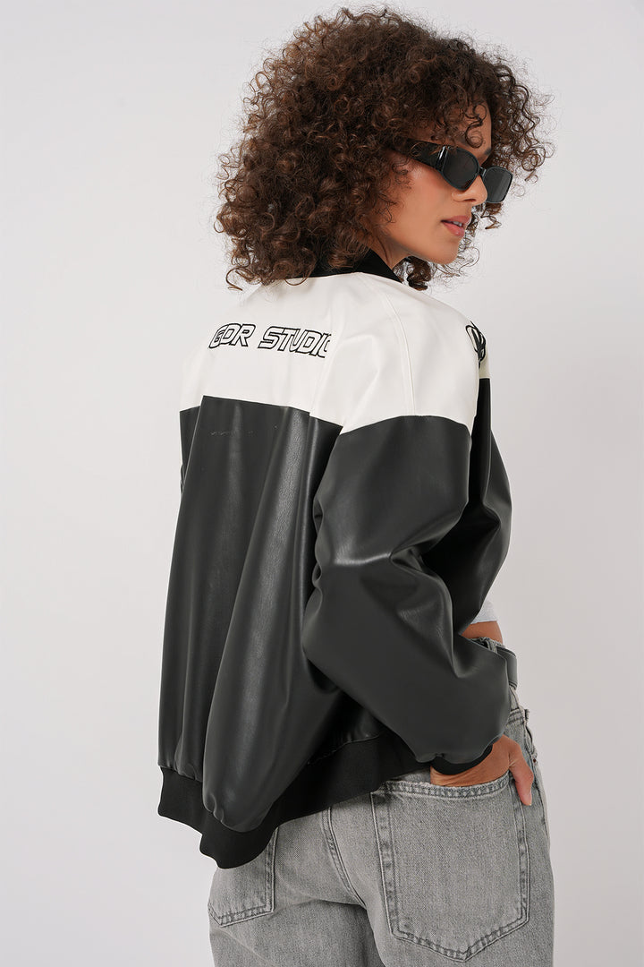 Bigdart Veste Bomber en Cuir Synthétique Imprimée 0698 - Blanc