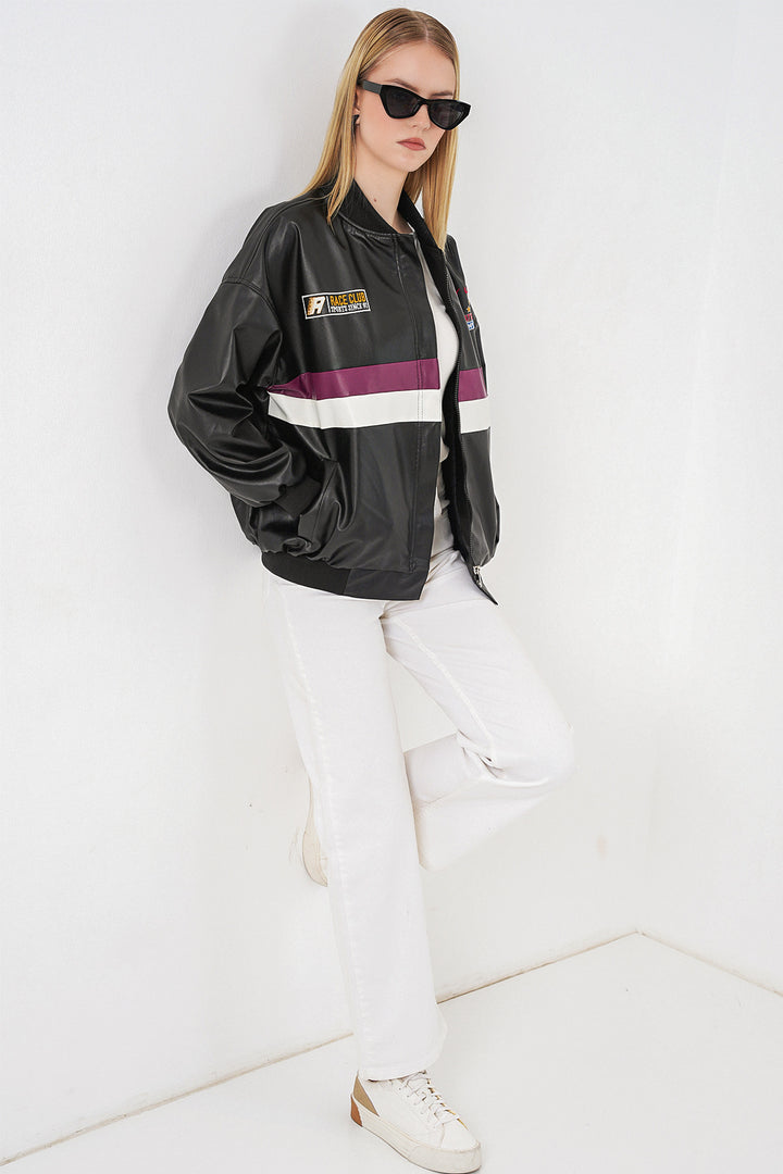 Bigdart 0698 Veste Bomber en Cuir Synthétique Imprimée - Bordeaux