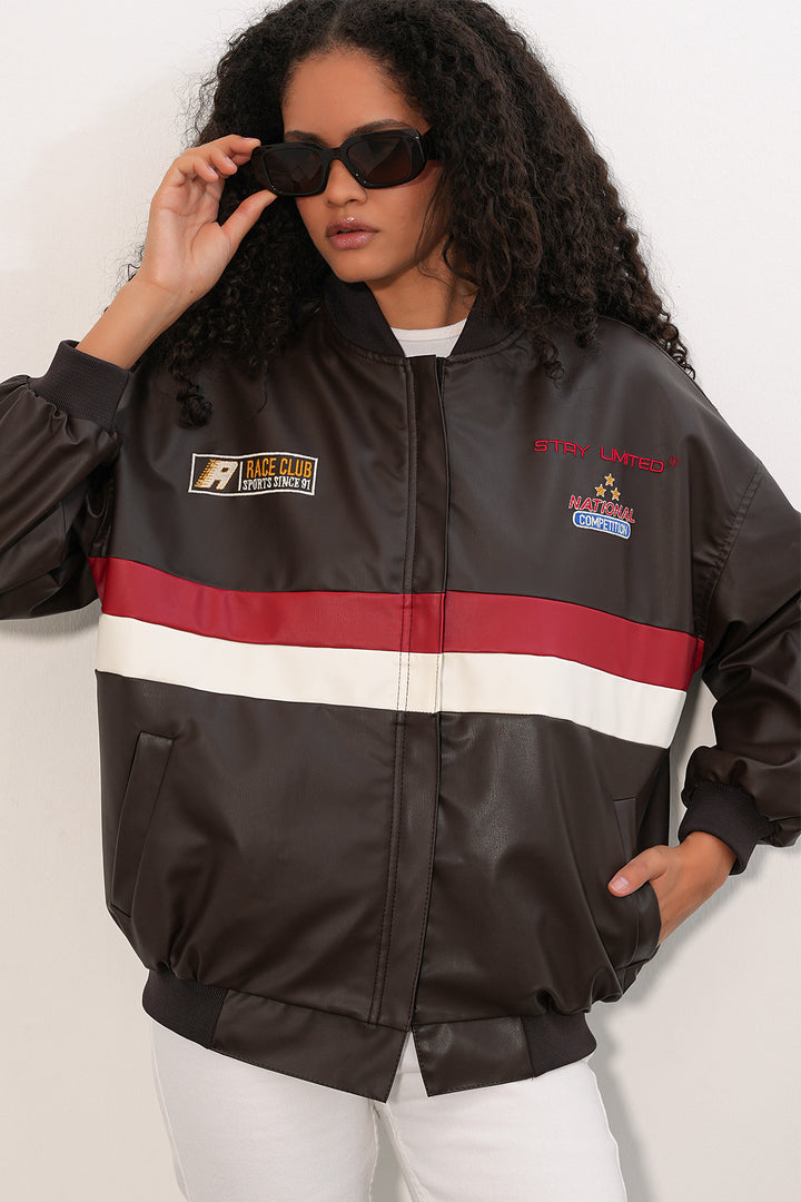 Bigdart Veste bomber en simili cuir imprimée 0698 - Marron