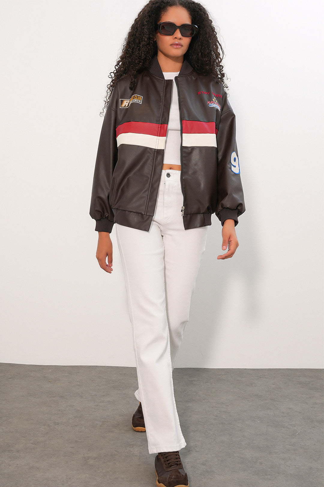 Bigdart Veste bomber en simili cuir imprimée 0698 - Marron