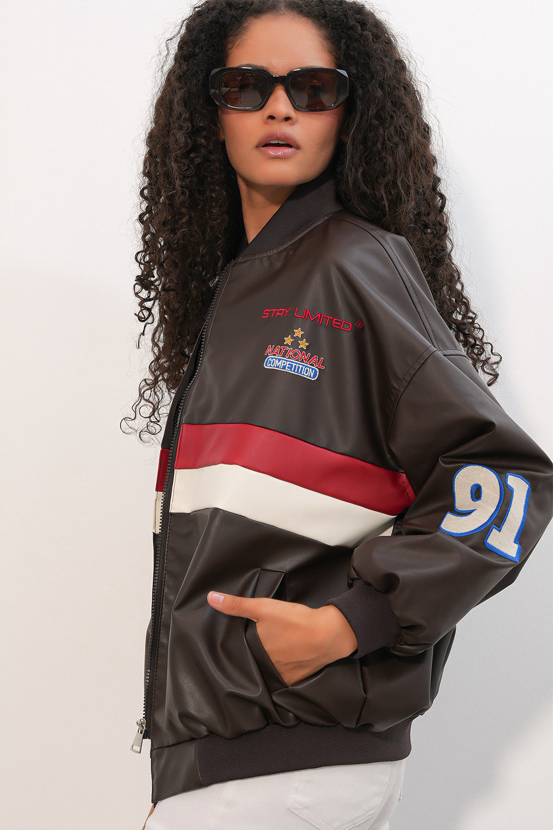 Bigdart Veste bomber en simili cuir imprimée 0698 - Marron