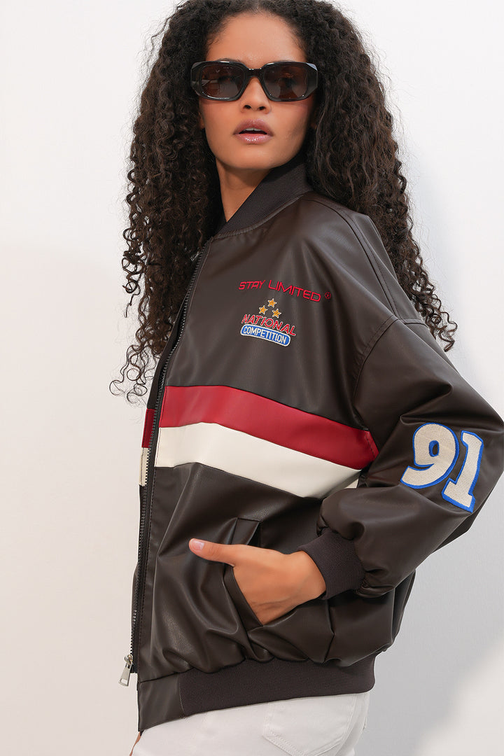 Bigdart Veste bomber en simili cuir imprimée 0698 - Marron