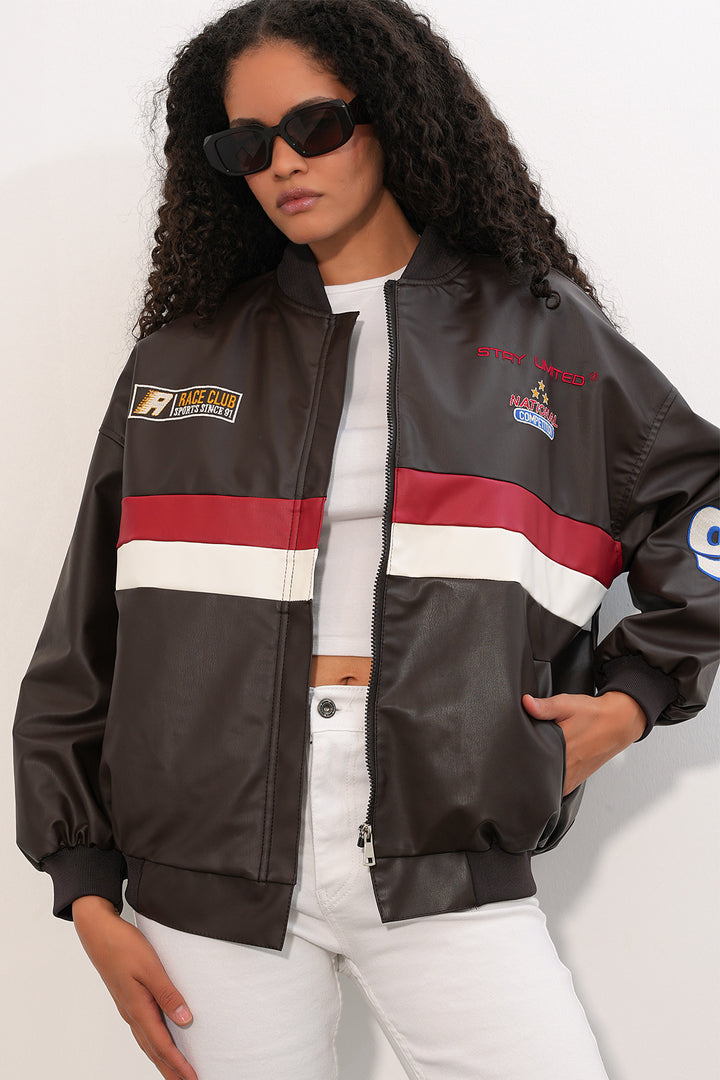 Bigdart Veste bomber en simili cuir imprimée 0698 - Marron