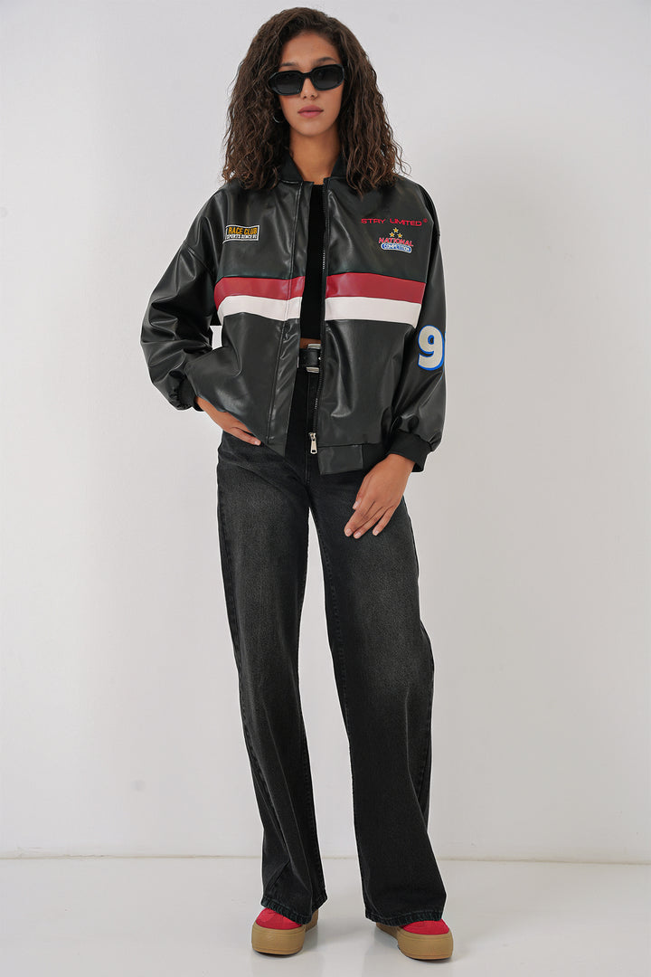 Bigdart 0698 Veste Bomber en Cuir Synthétique Imprimée - Noir