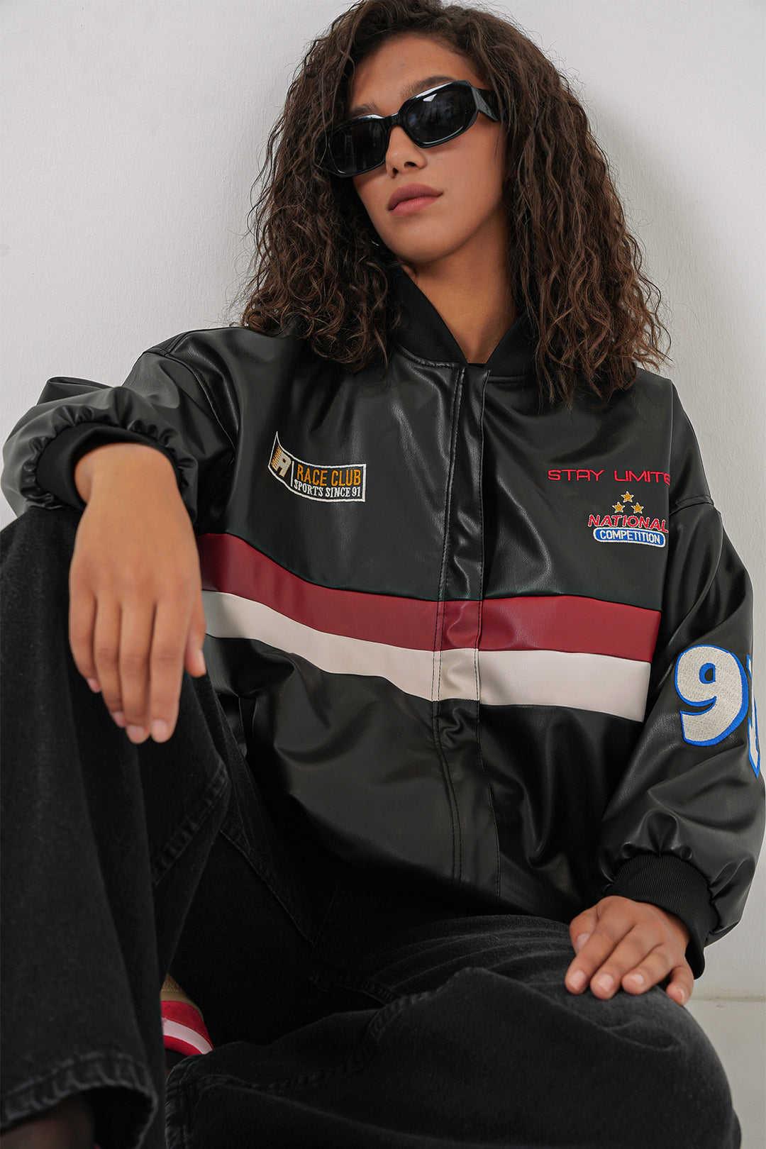 Bigdart 0698 Veste Bomber en Cuir Synthétique Imprimée - Noir