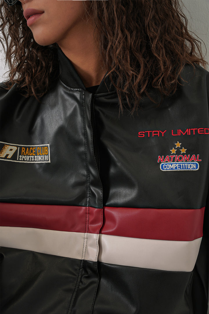 Bigdart 0698 Veste Bomber en Cuir Synthétique Imprimée - Noir