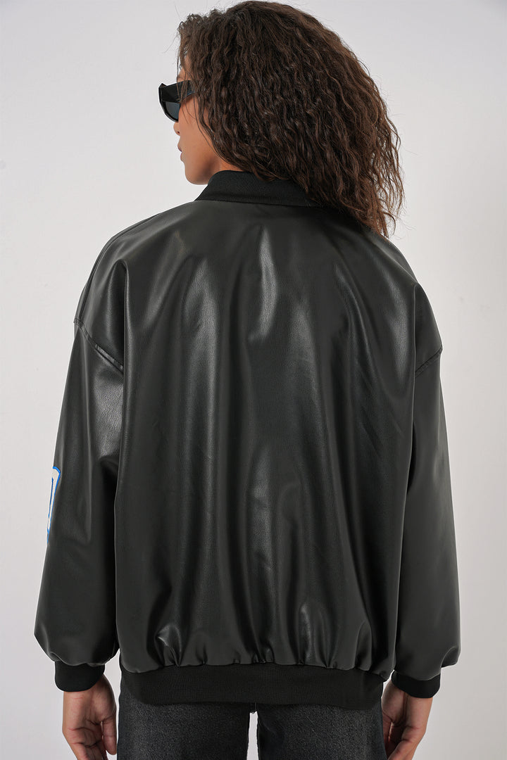 Bigdart 0698 Veste Bomber en Cuir Synthétique Imprimée - Noir
