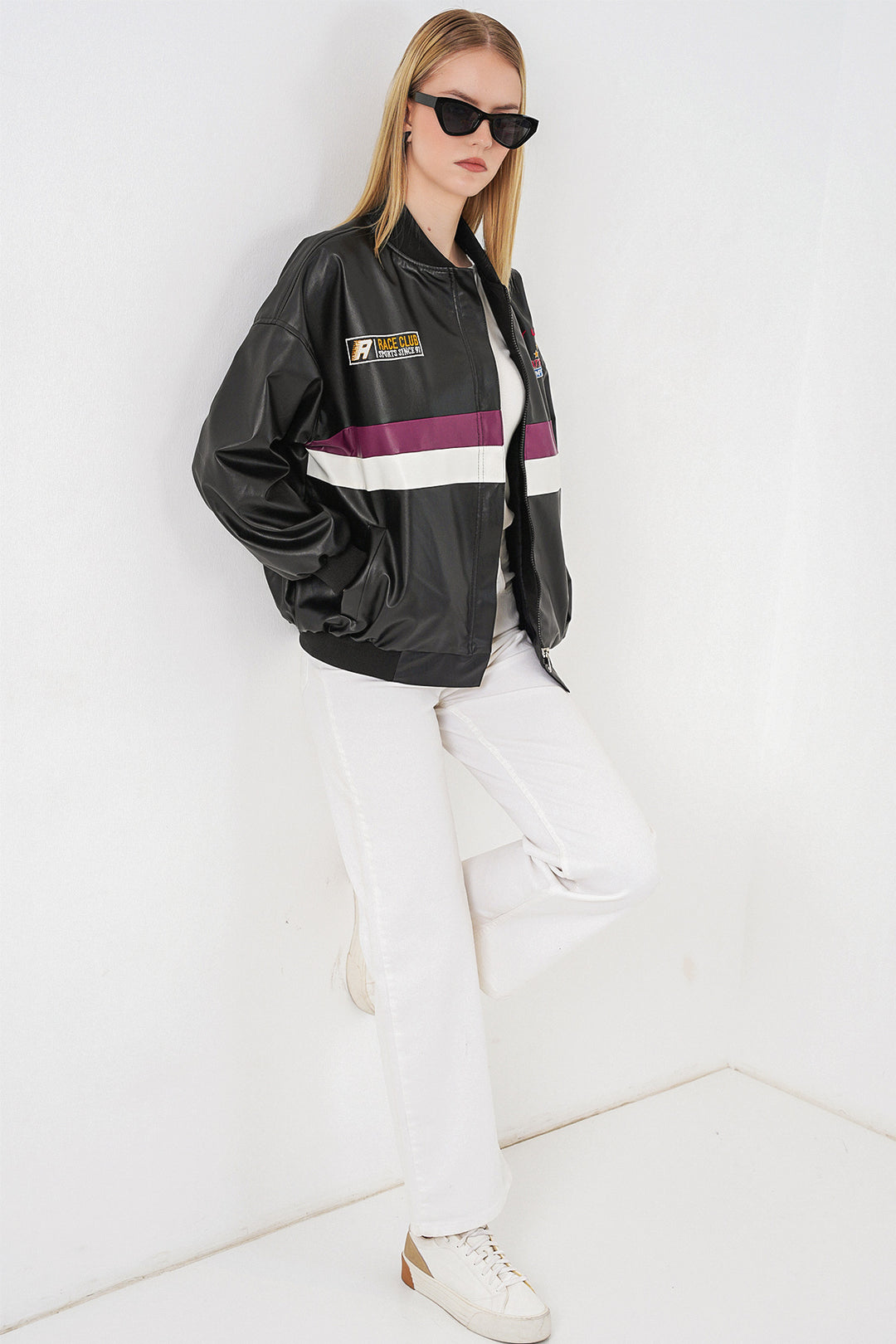 Bigdart Veste bomber en simili cuir imprimée 0698 - Noir - Violet